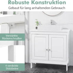 Waschbeckenunterschrank Badezimmerschrank mit 2 Türen & verstellbaren Regal Gerade Beine Weiß 60 x 30 x 60 cm