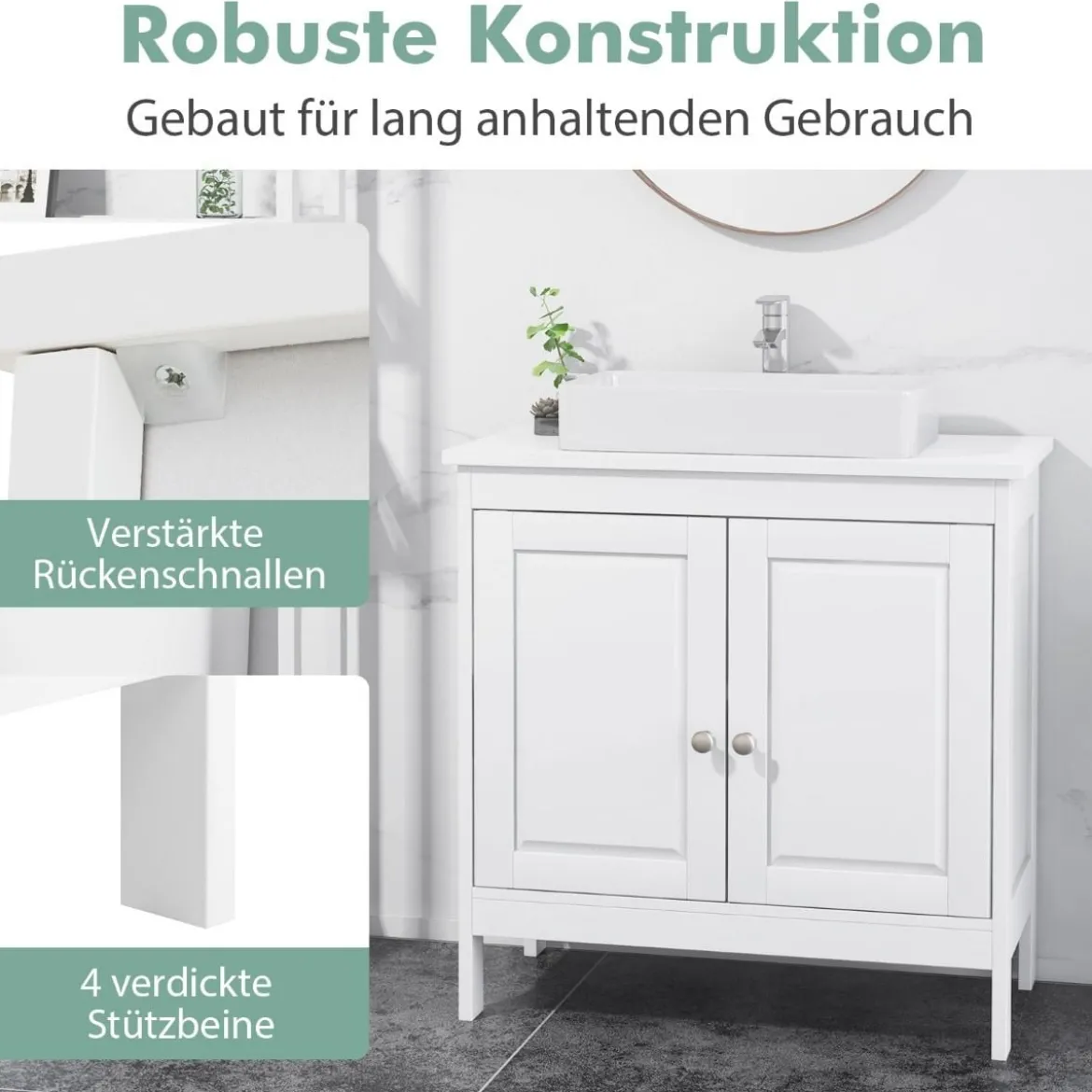 Waschbeckenunterschrank Badezimmerschrank mit 2 Türen & verstellbaren Regal Gerade Beine Weiß 60 x 30 x 60 cm