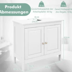 Waschbeckenunterschrank Badezimmerschrank mit 2 Türen & verstellbaren Regal Gerade Beine Weiß 60 x 30 x 60 cm