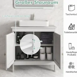 Waschbeckenunterschrank Badezimmerschrank mit 2 Türen & verstellbaren Regal Gerade Beine Weiß 60 x 30 x 60 cm