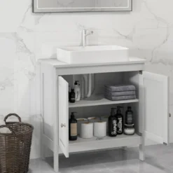 Waschbeckenunterschrank Badezimmerschrank mit 2 Türen & verstellbaren Regal Gerade Beine Weiß 60 x 30 x 60 cm