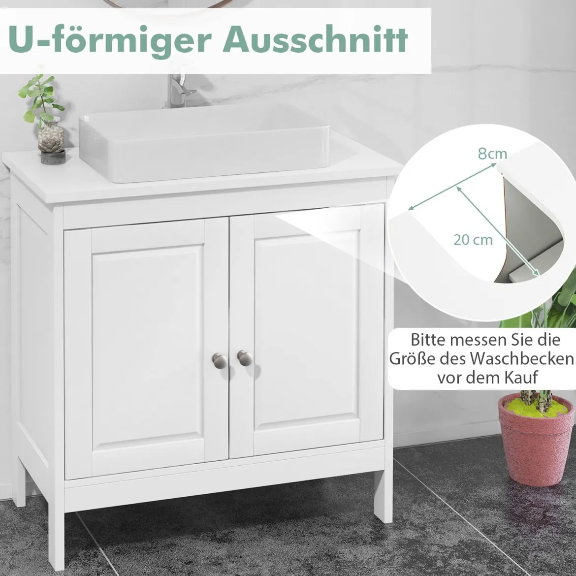 Waschbeckenunterschrank Badezimmerschrank mit 2 Türen & verstellbaren Regal Gerade Beine Weiß 60 x 30 x 60 cm