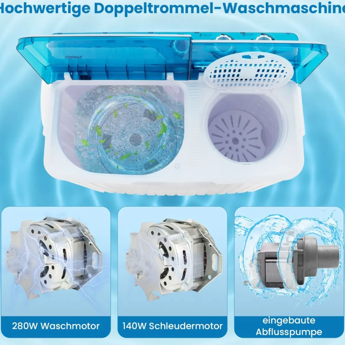 Waschmaschine mit 7,5 Kg Waschkapazität & 3 Kg Schleuderkapazität Blau