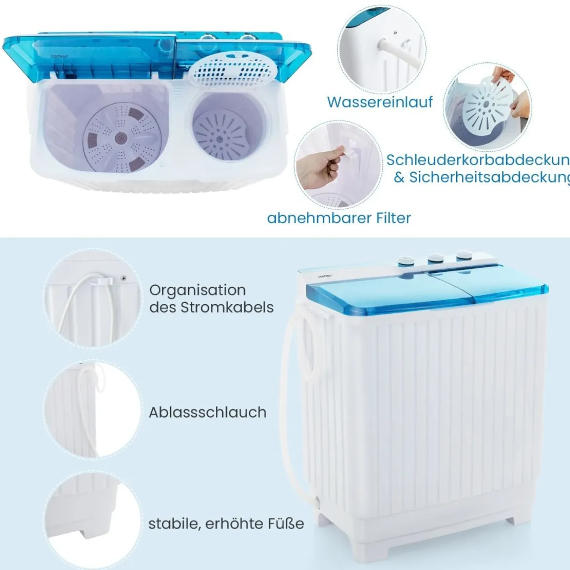 Waschmaschine mit 7,5 Kg Waschkapazität & 3 Kg Schleuderkapazität Blau