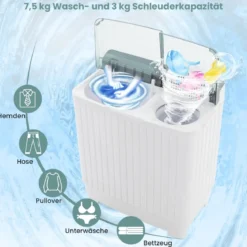 Waschmaschine mit 7,5 Kg Waschkapazität & 3 Kg Schleuderkapazität Grau