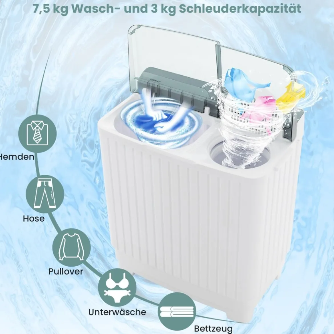 Waschmaschine mit 7,5 Kg Waschkapazität & 3 Kg Schleuderkapazität Grau