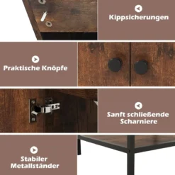 Waschtischunterschrank mit Waschbecken & 2 Türen & Offenem Regal Freistehender Schrank