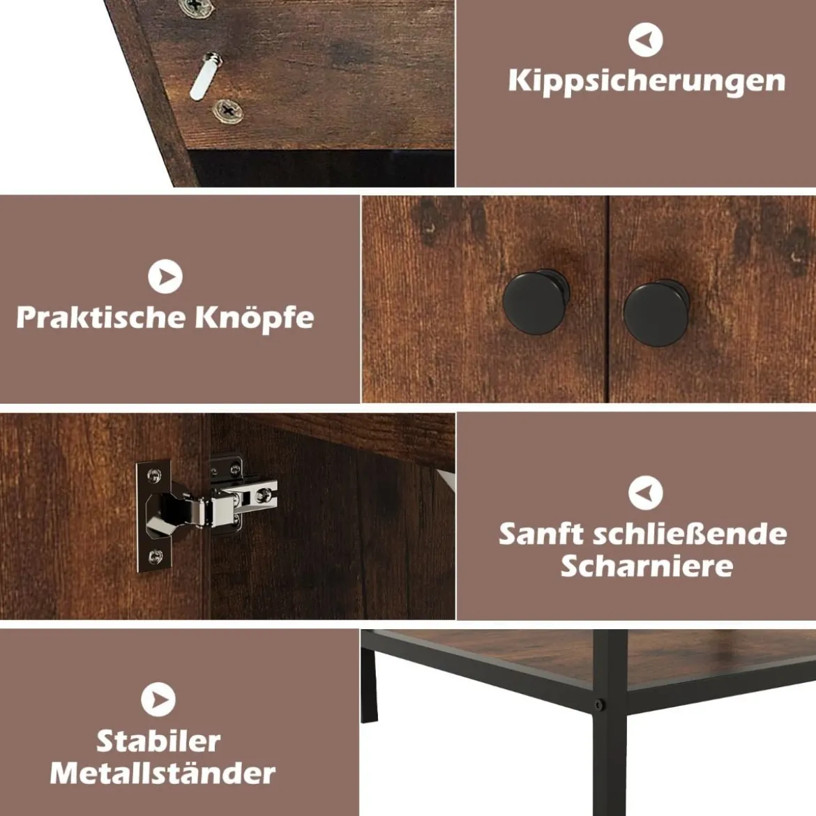 Waschtischunterschrank mit Waschbecken & 2 Türen & Offenem Regal Freistehender Schrank