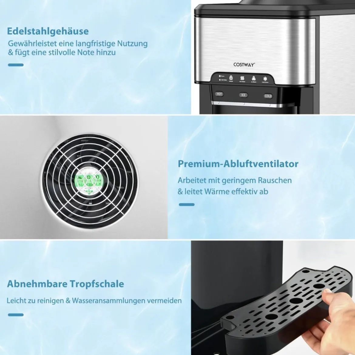 Wasserspender 3-in-1 Arbeitsplatten-Wasserkühler mit 3 Temperatureinstellungen für Heiß / Kalt / Eis Silber
