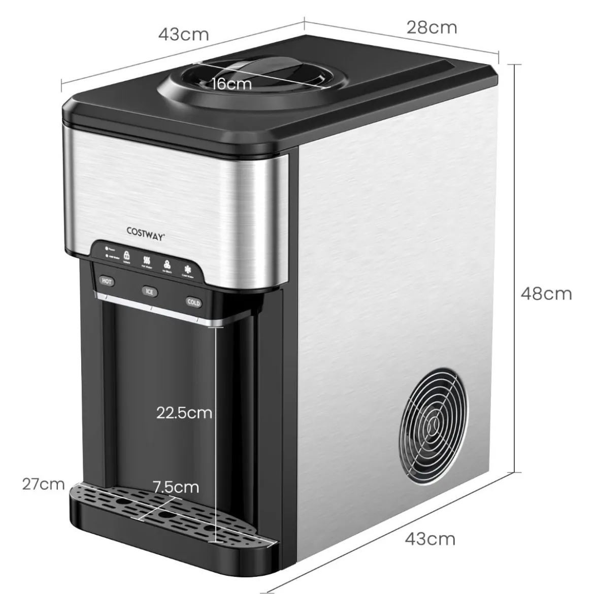Wasserspender 3-in-1 Arbeitsplatten-Wasserkühler mit 3 Temperatureinstellungen für Heiß / Kalt / Eis Silber