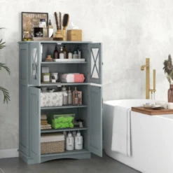 WC-Schrank fürs Badezimmer Wäscheschrank mit Türen 60 x 30 x 108 cm Grau