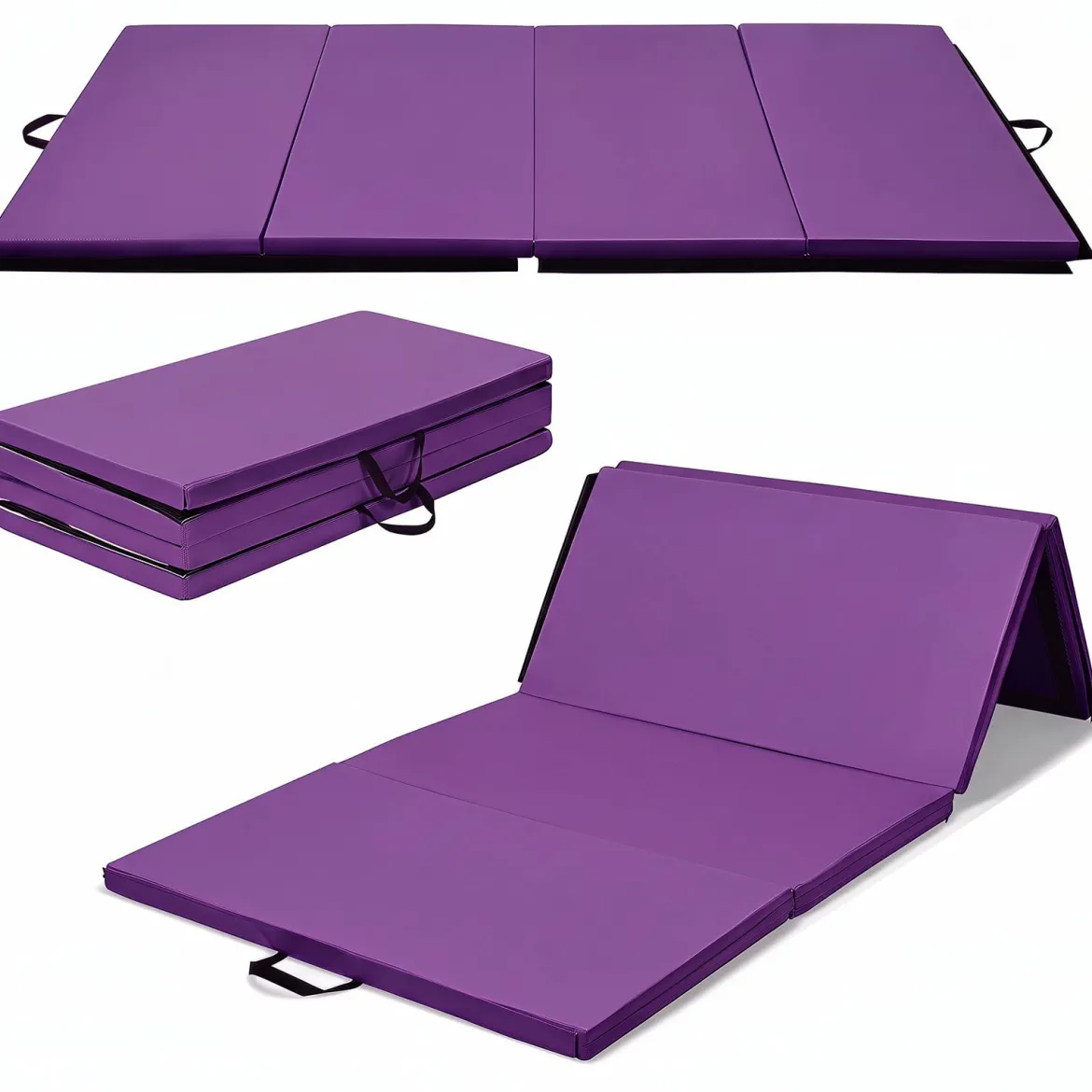 Weichbodenmatte 240 x 120 x 5 cm Yogamatte mit Klettverschluss &2 Tragegriffe Violett