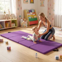 Weichbodenmatte 240 x 120 x 5 cm Yogamatte mit Klettverschluss &2 Tragegriffe Violett