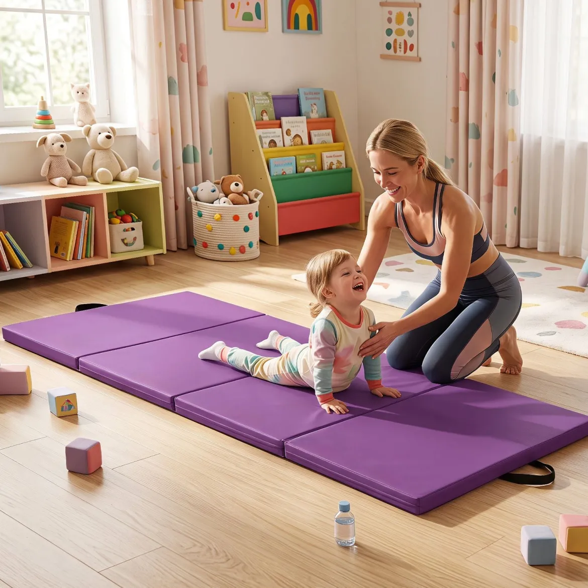 Weichbodenmatte 240 x 120 x 5 cm Yogamatte mit Klettverschluss &2 Tragegriffe Violett