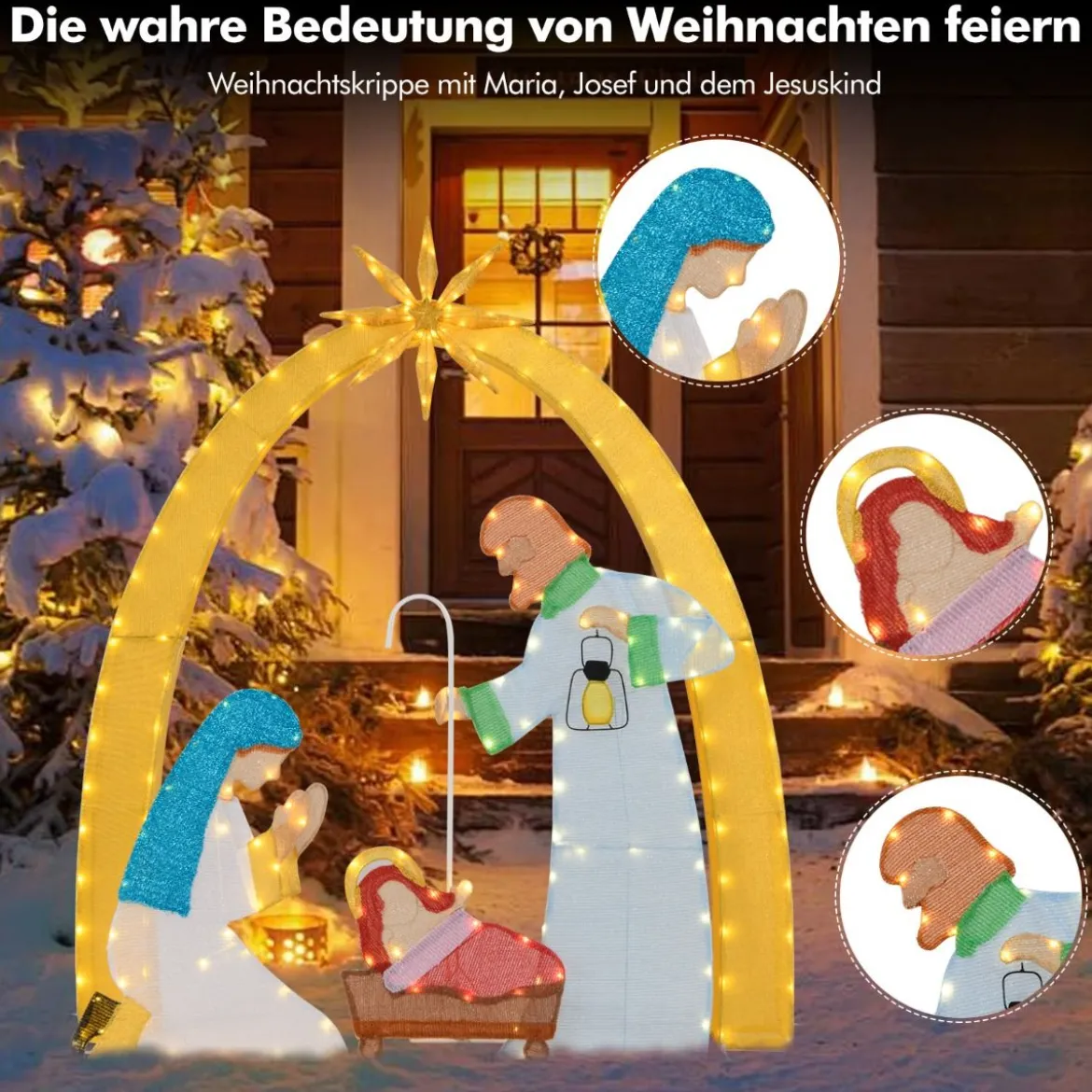 Weihnachten Krippe mit LED-Lichtern Große Weihnachtskrippe Beleuchtete Weihnachtsdeko
