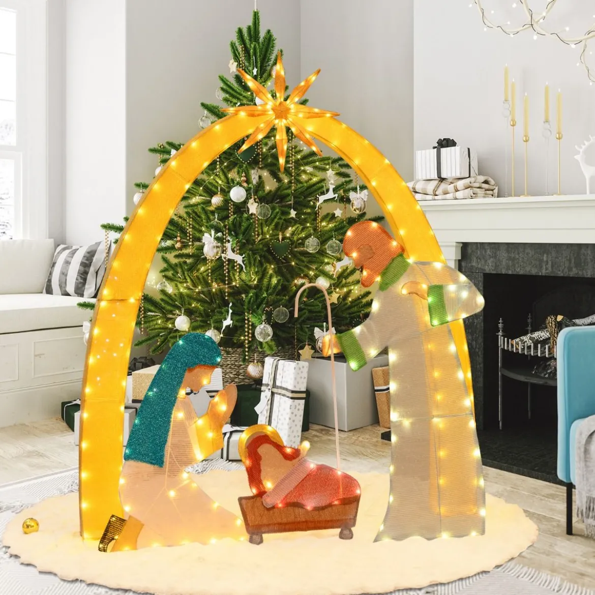 Weihnachten Krippe mit LED-Lichtern Große Weihnachtskrippe Beleuchtete Weihnachtsdeko