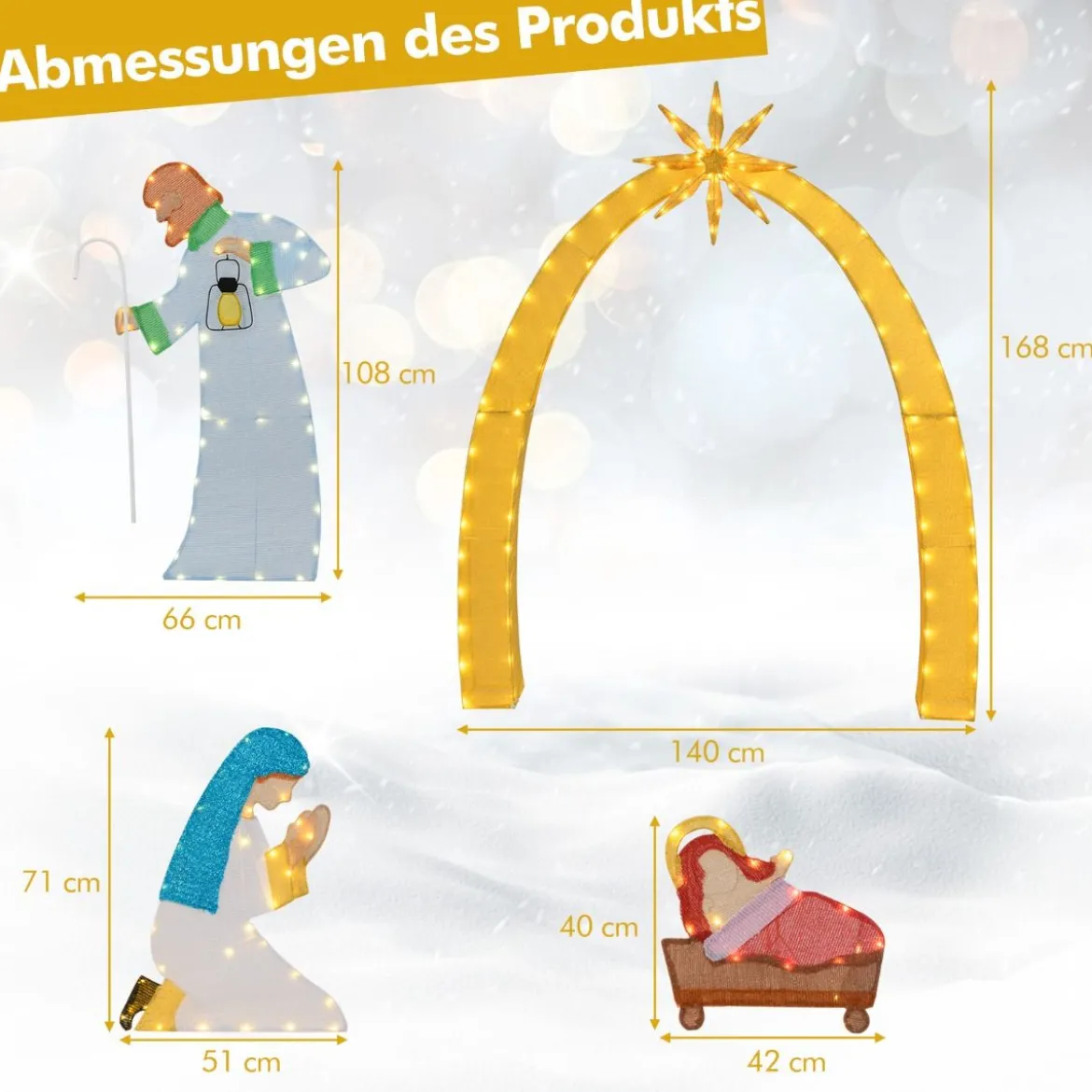 Weihnachten Krippe mit LED-Lichtern Große Weihnachtskrippe Beleuchtete Weihnachtsdeko