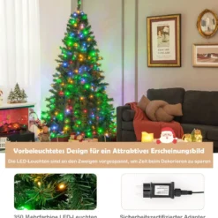 Weihnachtsbaum 215 cm Vorbeleuchteter Klappbarer Kunstbaum mit LED-Leuchten Grün