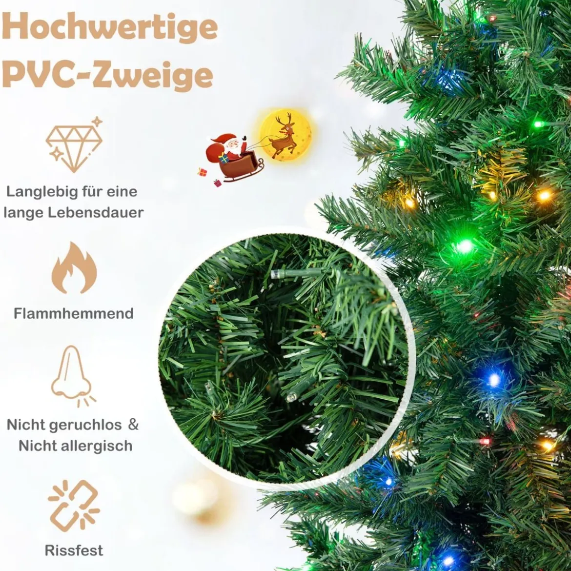 Weihnachtsbaum 215 cm Vorbeleuchteter Klappbarer Kunstbaum mit LED-Leuchten Grün