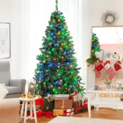 Weihnachtsbaum 215 cm Vorbeleuchteter Klappbarer Kunstbaum mit LED-Leuchten Grün