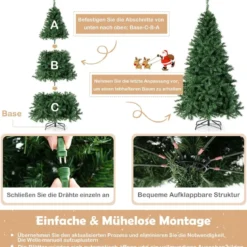 Weihnachtsbaum 215 cm Vorbeleuchteter Klappbarer Kunstbaum mit LED-Leuchten Grün