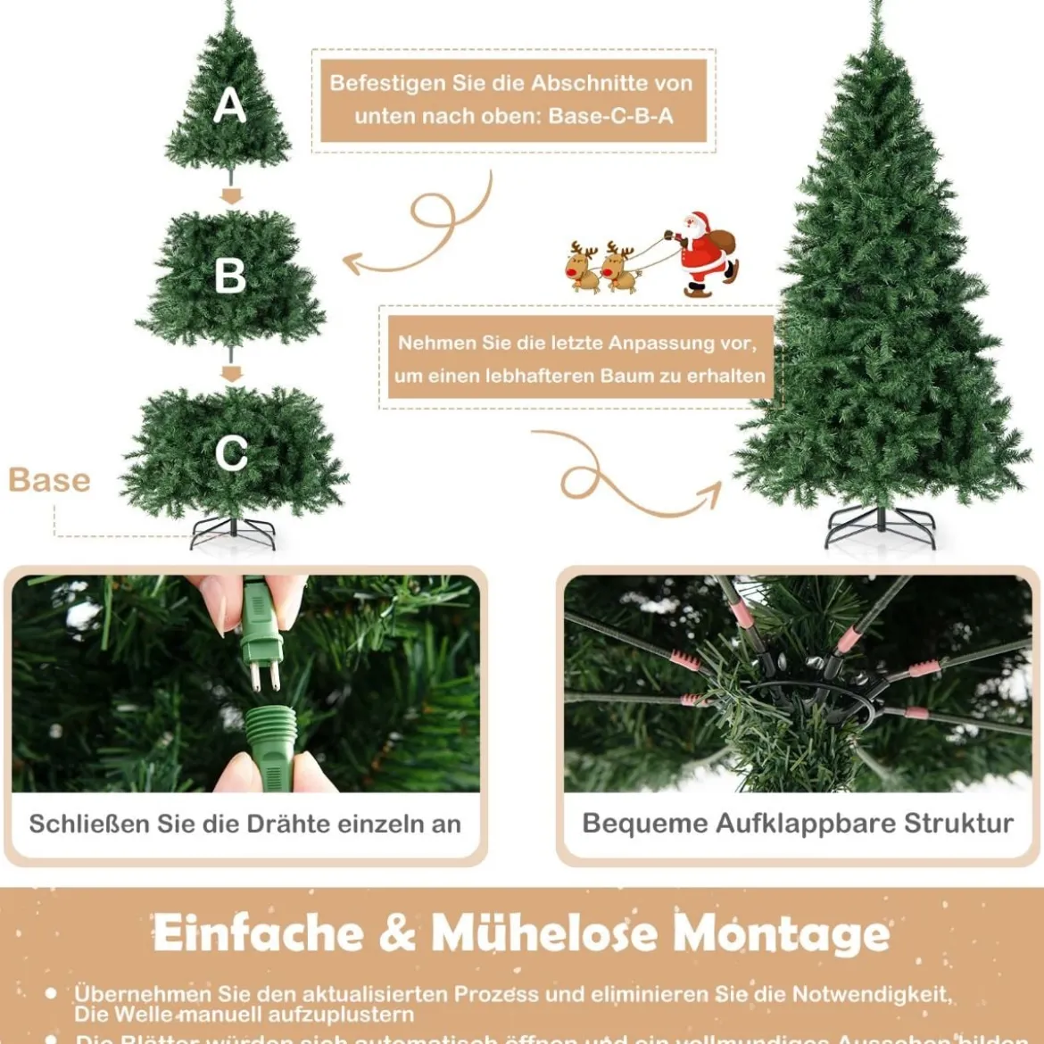 Weihnachtsbaum 215 cm Vorbeleuchteter Klappbarer Kunstbaum mit LED-Leuchten Grün