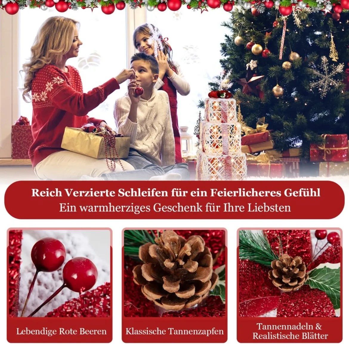 Weihnachtsgeschenkboxen 3er-Set Beleuchtete Geschenkboxen mit Schleifen LED-Lichtern 6H Timer