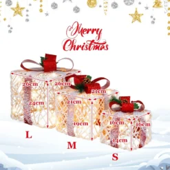 Weihnachtsgeschenkboxen 3er-Set Beleuchtete Geschenkboxen mit Schleifen LED-Lichtern 6H Timer