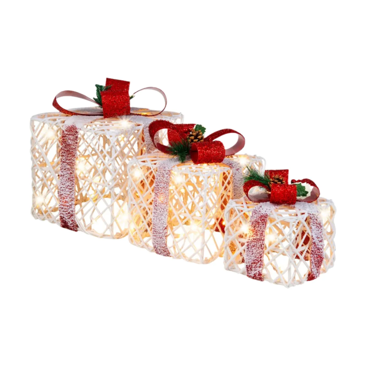 Weihnachtsgeschenkboxen 3er-Set Beleuchtete Geschenkboxen mit Schleifen LED-Lichtern 6H Timer