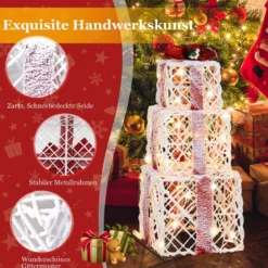 Weihnachtsgeschenkboxen 3er-Set Beleuchtete Geschenkboxen mit Schleifen LED-Lichtern 6H Timer
