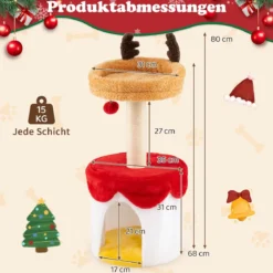 Weihnachts-Kratzbaum mit Schlafplatz 80 cm moderner Katzenbaum mit Sisal-Kratzpfosten