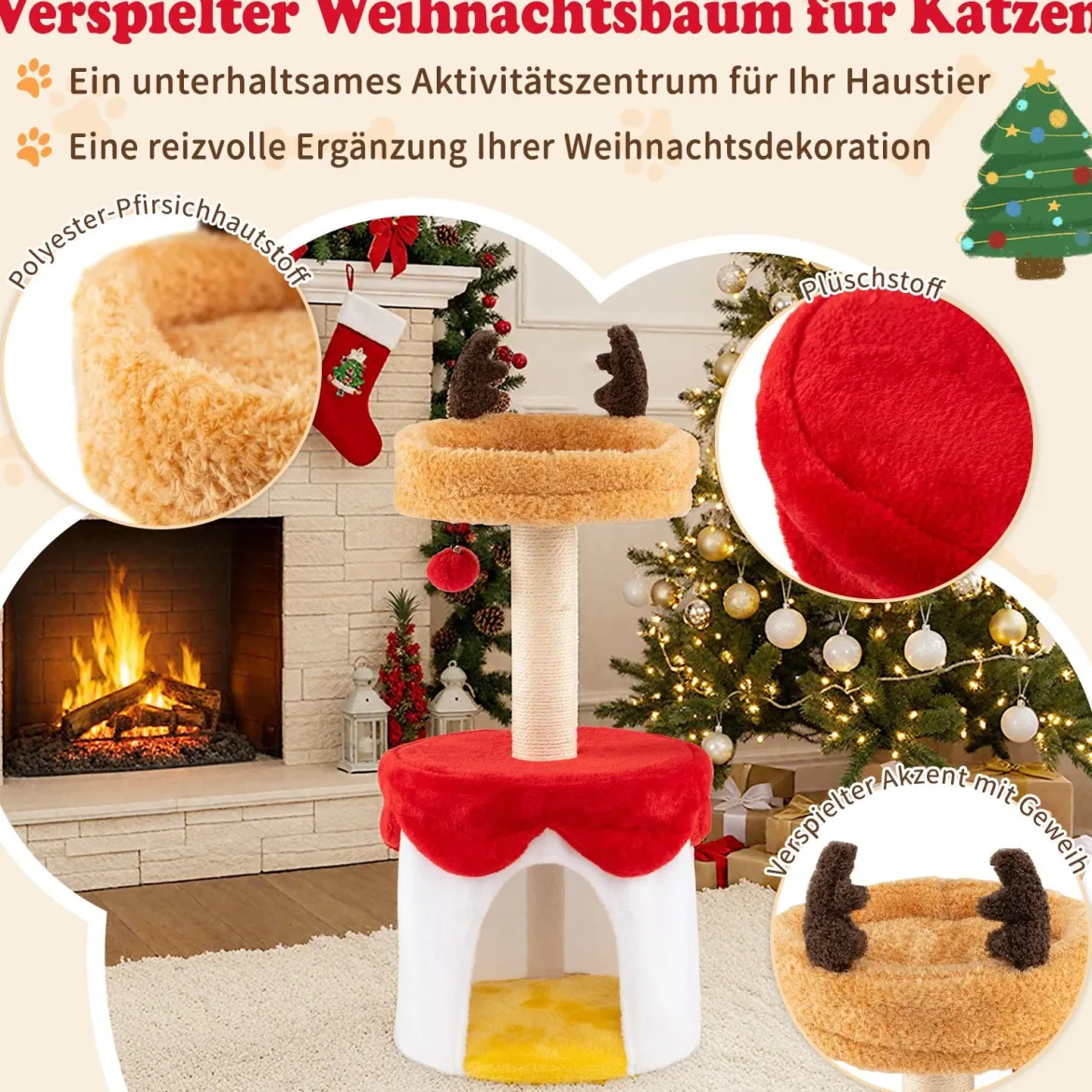 Weihnachts-Kratzbaum mit Schlafplatz 80 cm moderner Katzenbaum mit Sisal-Kratzpfosten