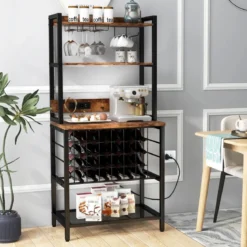 Weinbar-Schrank industrielles Weinregal mit 4 Etagen Glashaltern 76 x 48 x 162,5 cm Vintagebraun