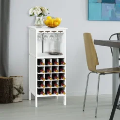 Weinregal aus Holz für 20 Flaschen mit Glasaufhänger 42 x 24,5 x 96 cm Weiß