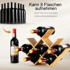 Weinregal Bambus-Weinregal für 8 Flaschen Gläserregal Flaschenregal für Küche Natürlich