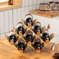 Weinregal Bambus-Weinregal für 8 Flaschen Gläserregal Flaschenregal für Küche Natürlich