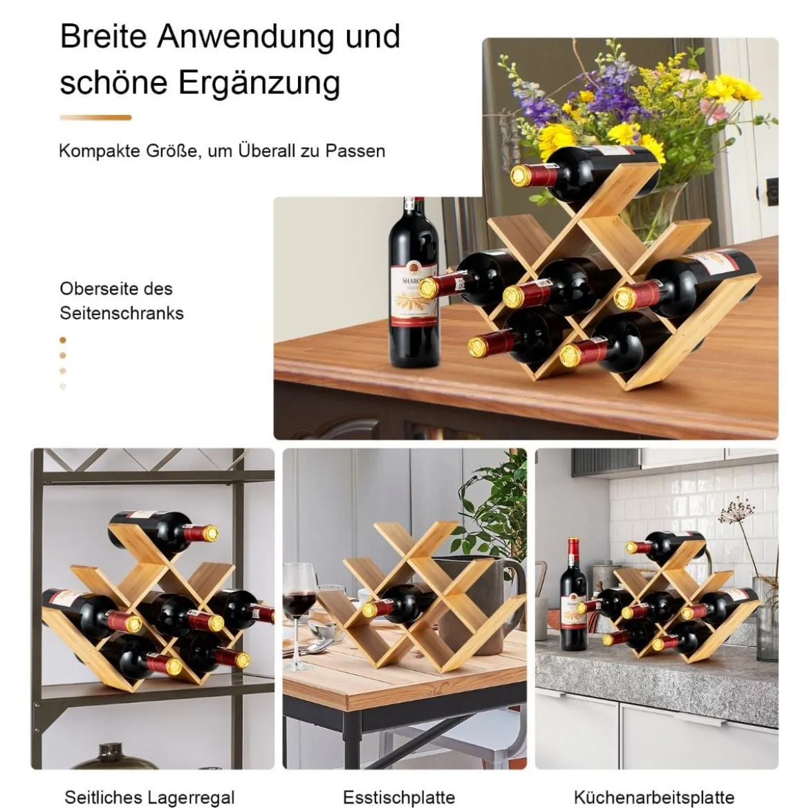 Weinregal Bambus-Weinregal für 8 Flaschen Gläserregal Flaschenregal für Küche Natürlich