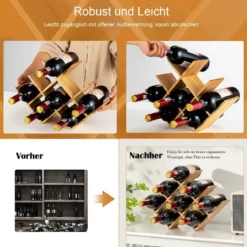 Weinregal Bambus-Weinregal für 8 Flaschen Gläserregal Flaschenregal für Küche Natürlich