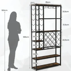 Weinregal für 27 Flaschen aus Metall mit Glashaltern Barschrank 81 x 23 x 166 cm Schwarz