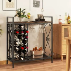 Weinregal für 21 Flaschen mit Glashalter & Tischplatte Freistehender Flaschenregal