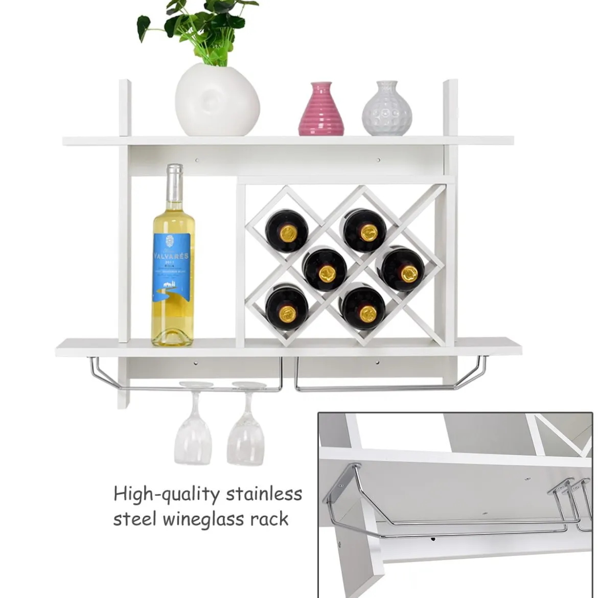 Weinregal Gläserhalter Hängeregal Weiß 80 x 20 x 58,5 cm