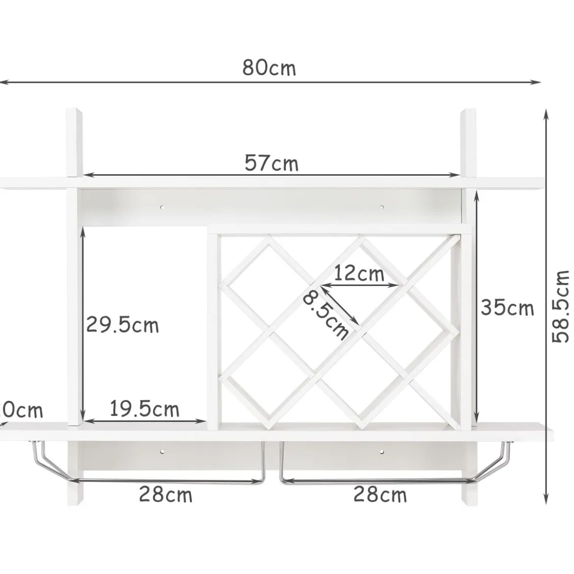 Weinregal Gläserhalter Hängeregal Weiß 80 x 20 x 58,5 cm