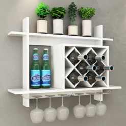 Weinregal Gläserhalter Hängeregal Weiß 80 x 20 x 58,5 cm