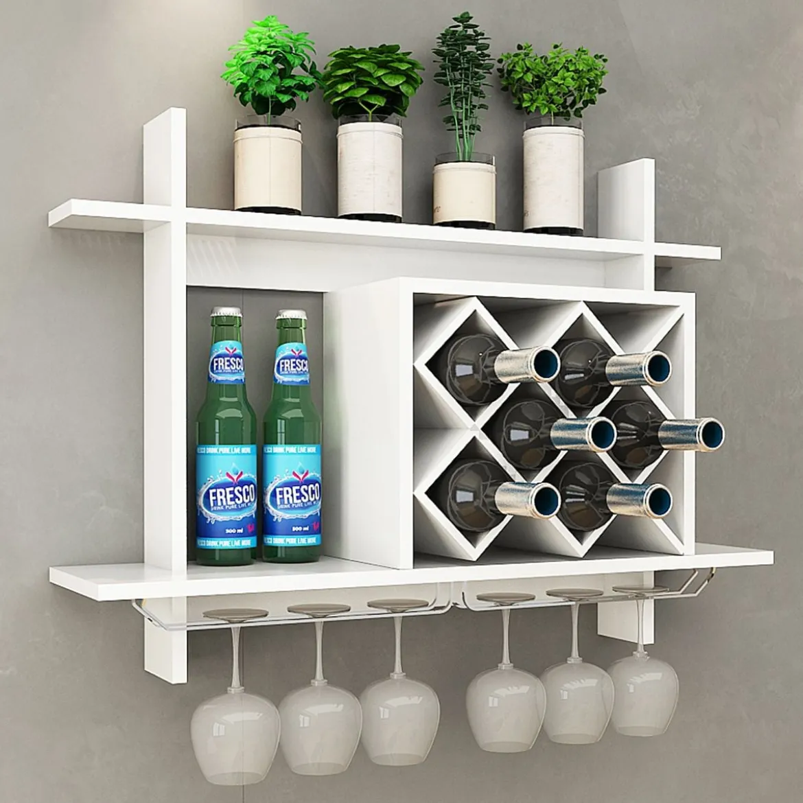 Weinregal Gläserhalter Hängeregal Weiß 80 x 20 x 58,5 cm