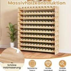 Weinregal Holz stapelbar Flaschenregal für 120 Flaschen Weinständer mit 10 Ebenen 120 x 29 x 128 cm
