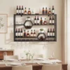 Weinregal Wandmontiertes Flaschenregal mit Glashalter & 3 Ebenen 120 x 20 x 77 cm Schwarz