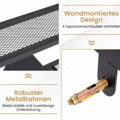 Weinregal Wandmontiertes Flaschenregal mit Glashalter & 3 Ebenen 120 x 20 x 77 cm Schwarz