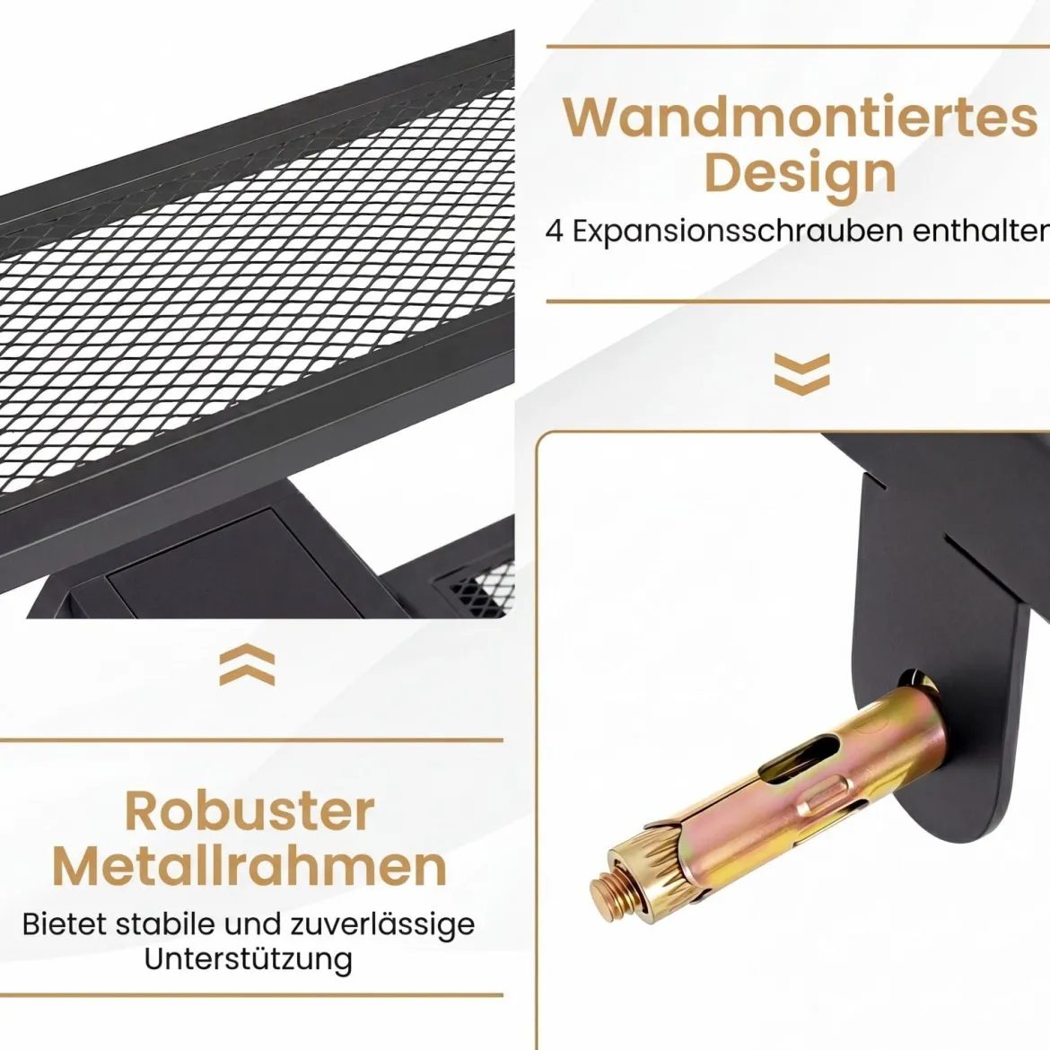 Weinregal Wandmontiertes Flaschenregal mit Glashalter & 3 Ebenen 120 x 20 x 77 cm Schwarz
