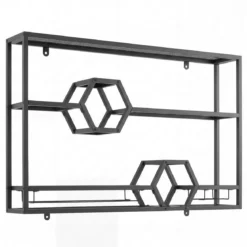 Weinregal Wandmontiertes Flaschenregal mit Glashalter & 3 Ebenen 120 x 20 x 77 cm Schwarz