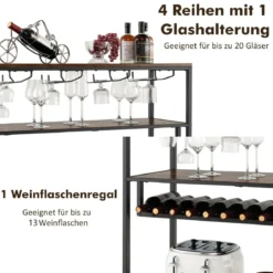 Weinschrank für 13 Weinflaschen mit 4 Reihen Glashalter Industrieller Barschrank mit Weinregal